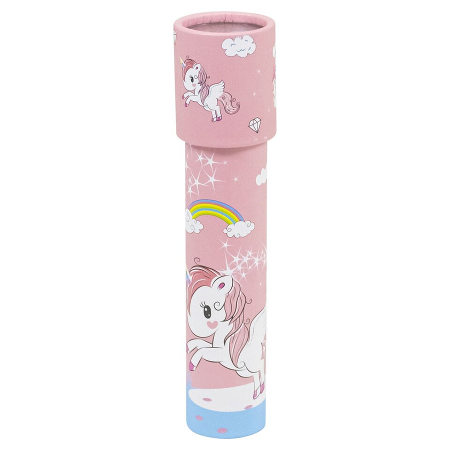 Unicorn-themed pink and blue kaleidoscope on a white background