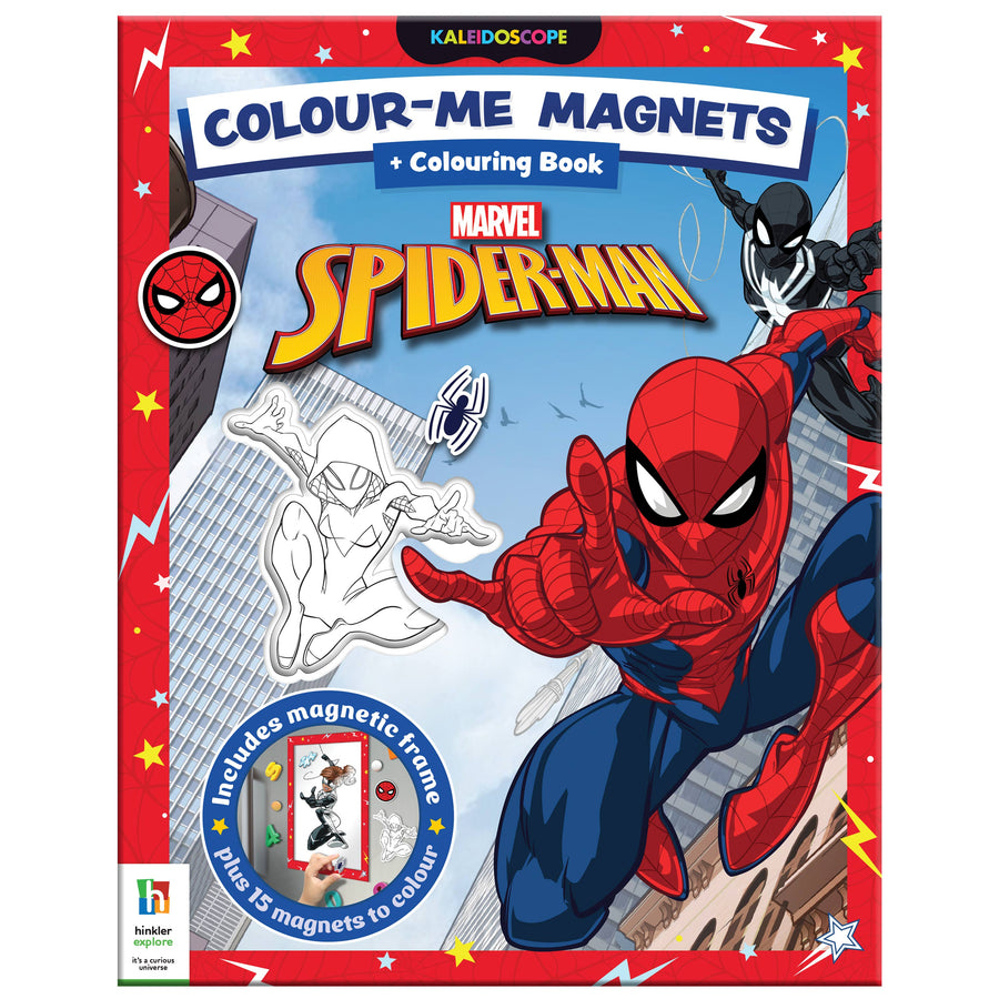 Marvel Spider-Man colour-me magnets and colouring book packaging