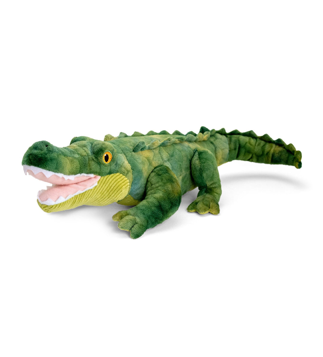 keeleco green alligator plush toy on a white background