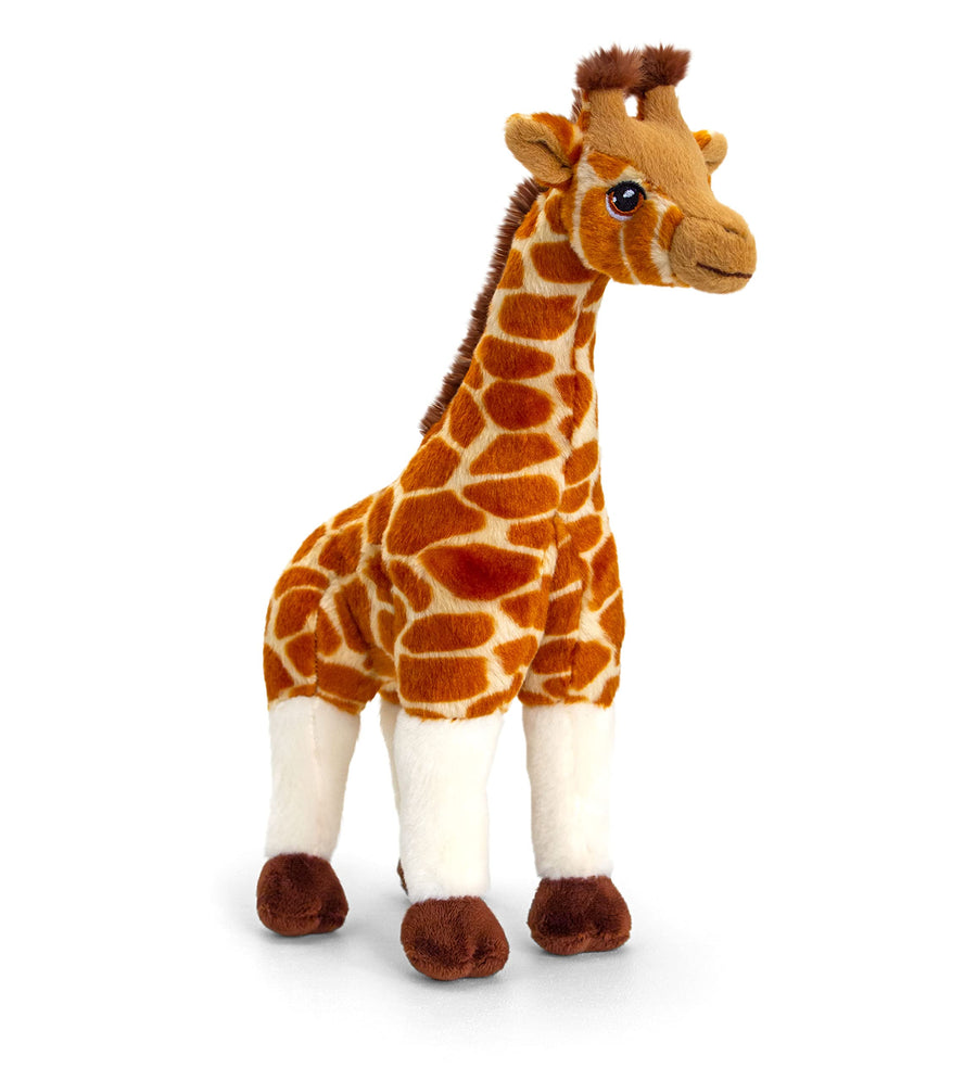 Plush giraffe toy on a white background