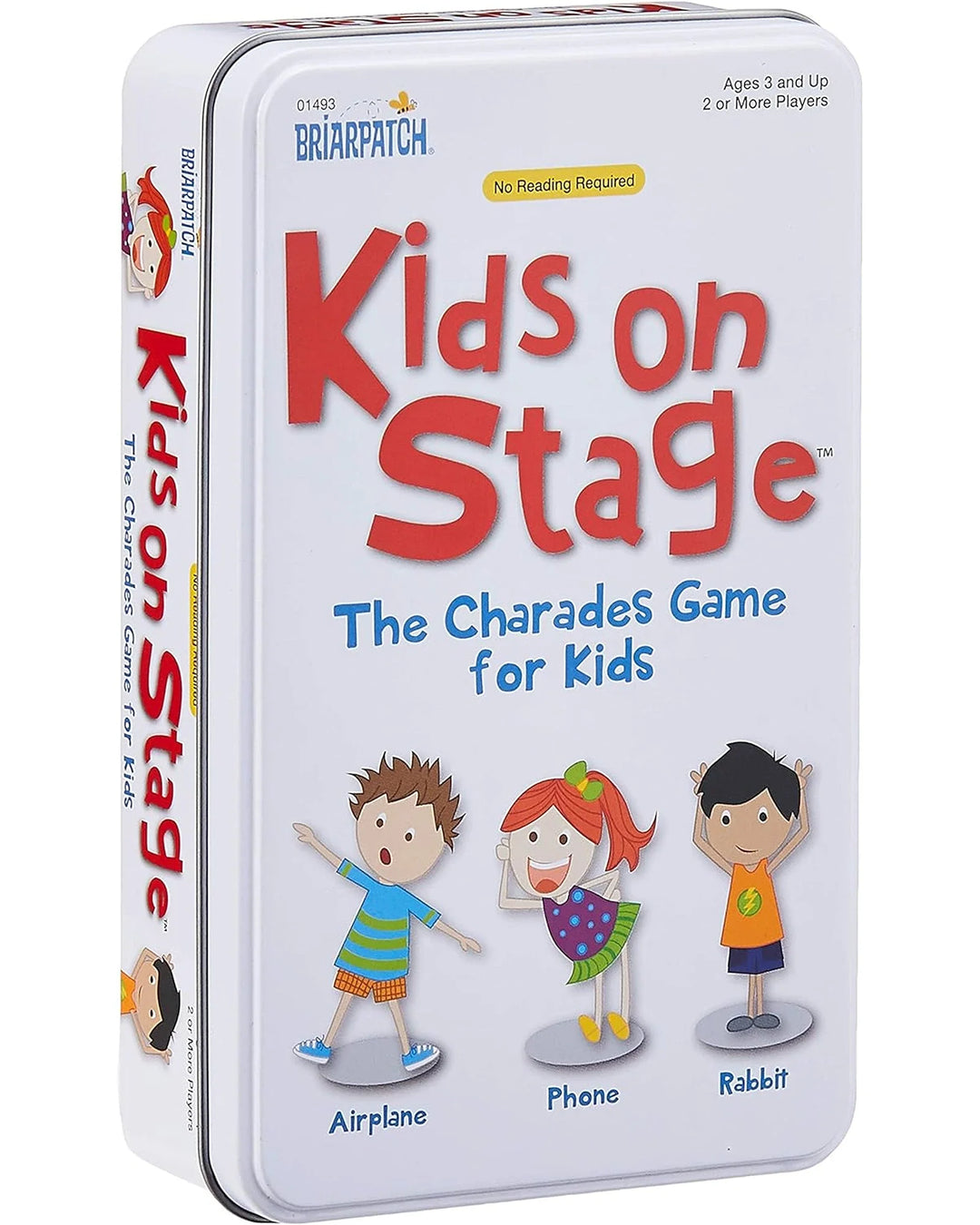 kids on stage card game in tin packaging on a white background