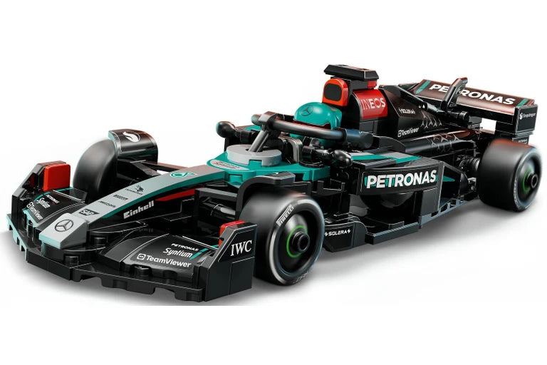 Model of a Formula 1 car with visible branding on a white background