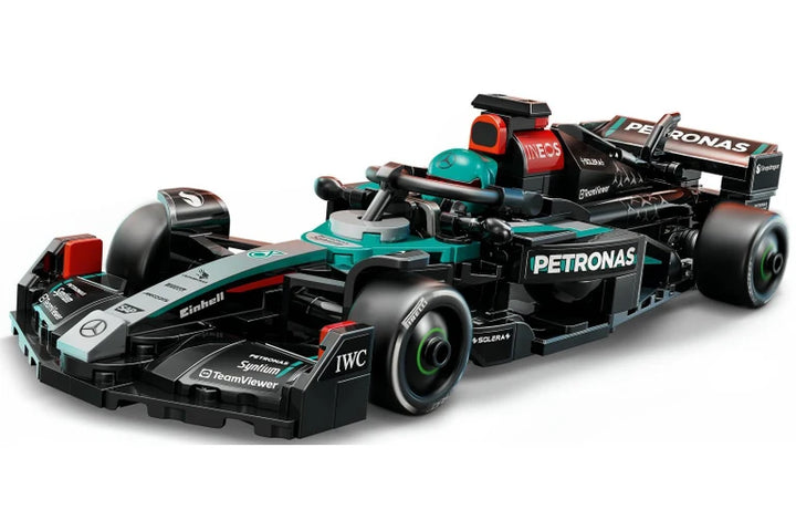 Model of a Formula 1 car with visible branding on a white background