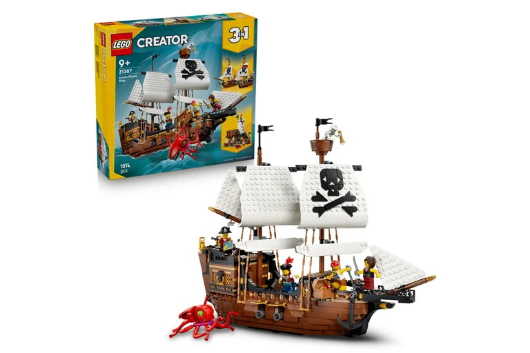 LEGO Creator pirate ship set with packaging on a white background