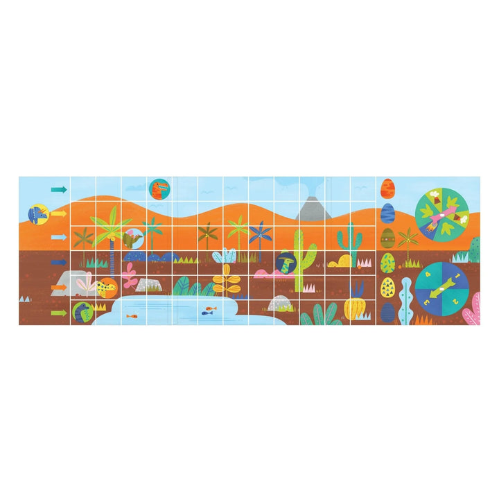 Colorful desert-themed wall decal with animals and plants on a white background