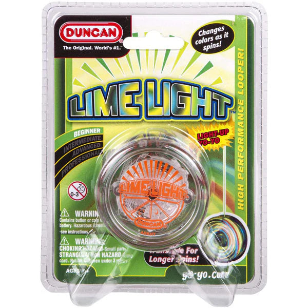 Duncan Lime Light yo-yo packaging with colorful design and product details.