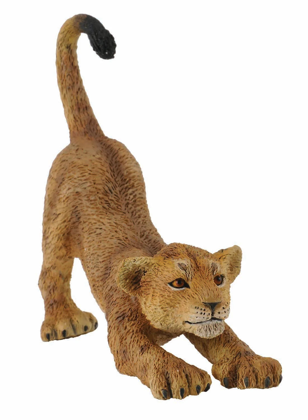 Realistic lioness figurine on a white background