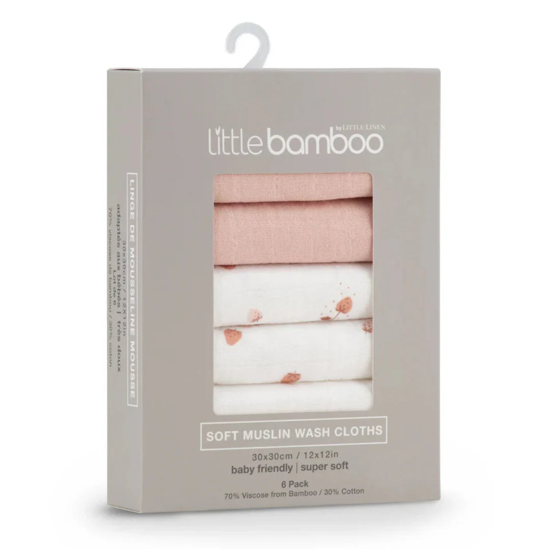 Soft Muslin wash cloths 6 pack Dusty Rose Little Bamboo