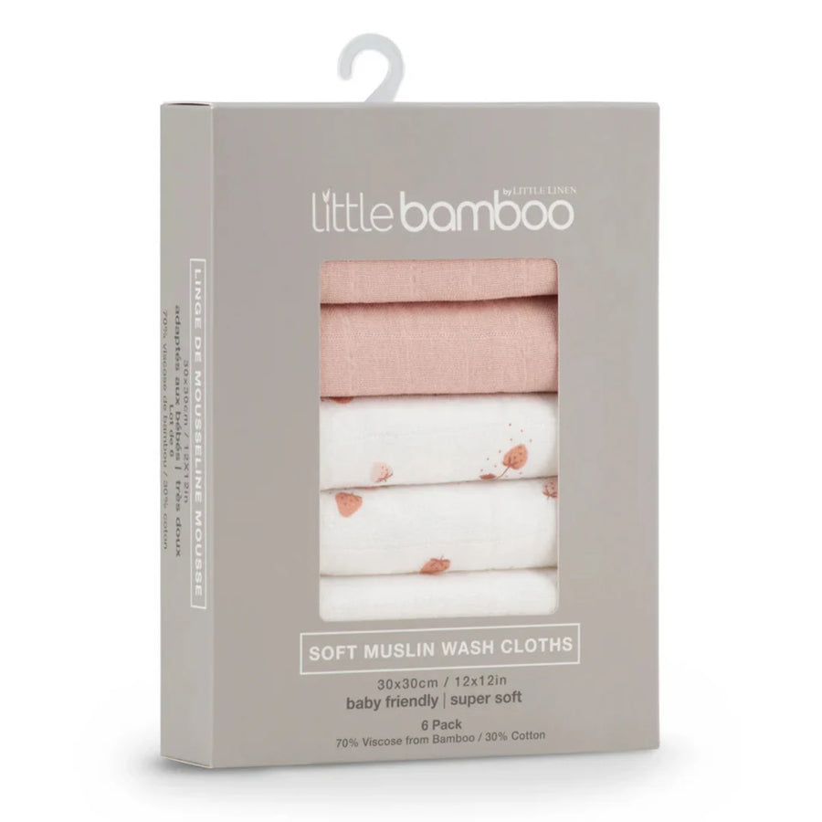 Soft Muslin wash cloths 6 pack Dusty Rose Little Bamboo