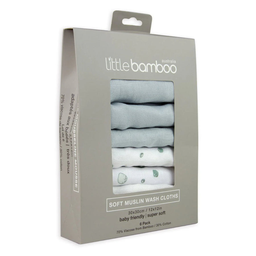 Soft Muslin wash cloths 6 pack whisper Little Bamboo