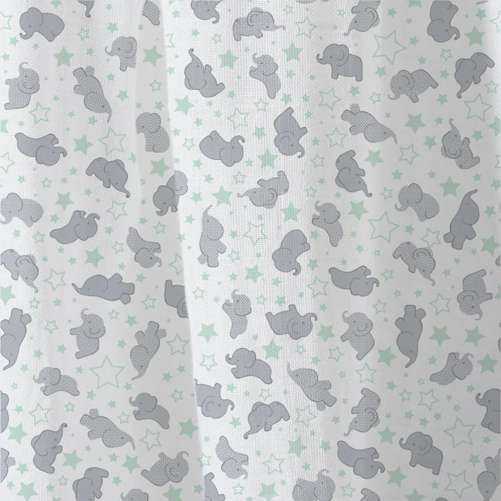 Little Linen Muslin Wrap Mint Elephant