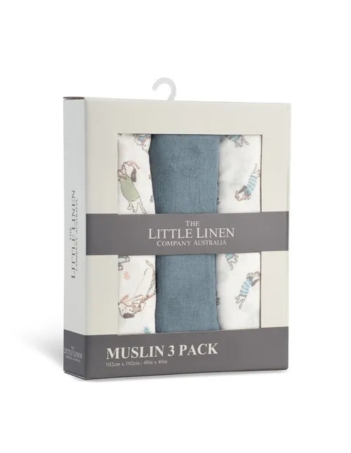 The Little Linen Company - Muslin Baby Wrap 3 Pack - Barklife Dog