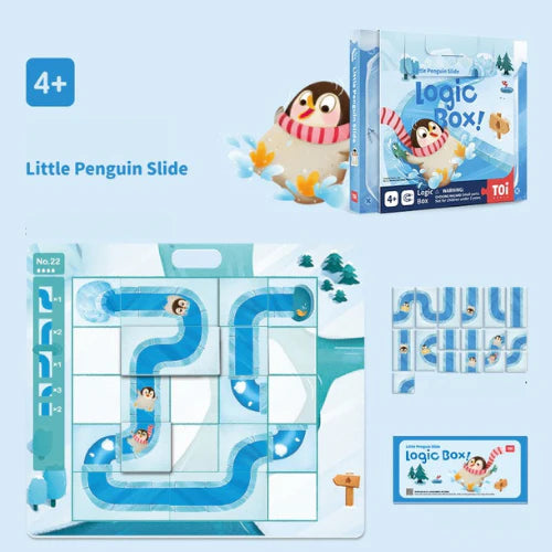 Children's puzzle set with penguin design on a light blue background