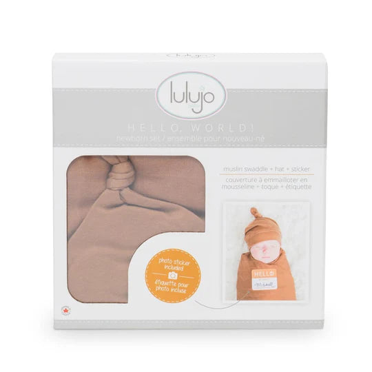 Lulujo Hello World Newborn Set - Tan