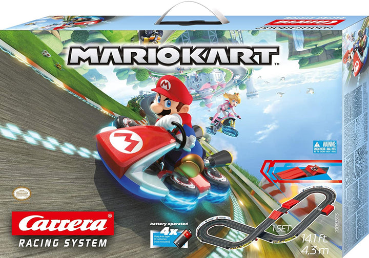 Carrera Mario Kart racing system packaging with Mario on a kart.