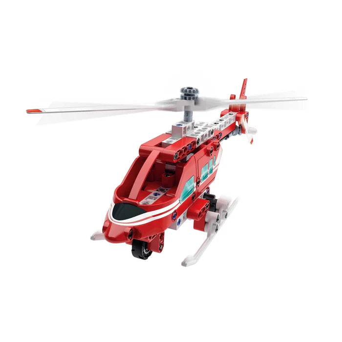 Red toy helicopter on a white background