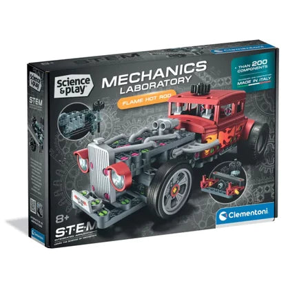 red mechanical flame hot rod truck in grey packaging