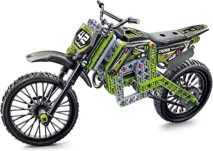 mechanics lab green and black motocross bike over white background