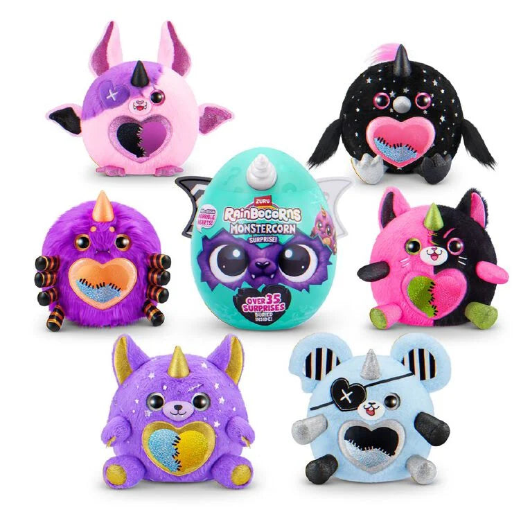 Monstercorn RainBoCorns Collection of colorful plush toys with unique designs on a white background