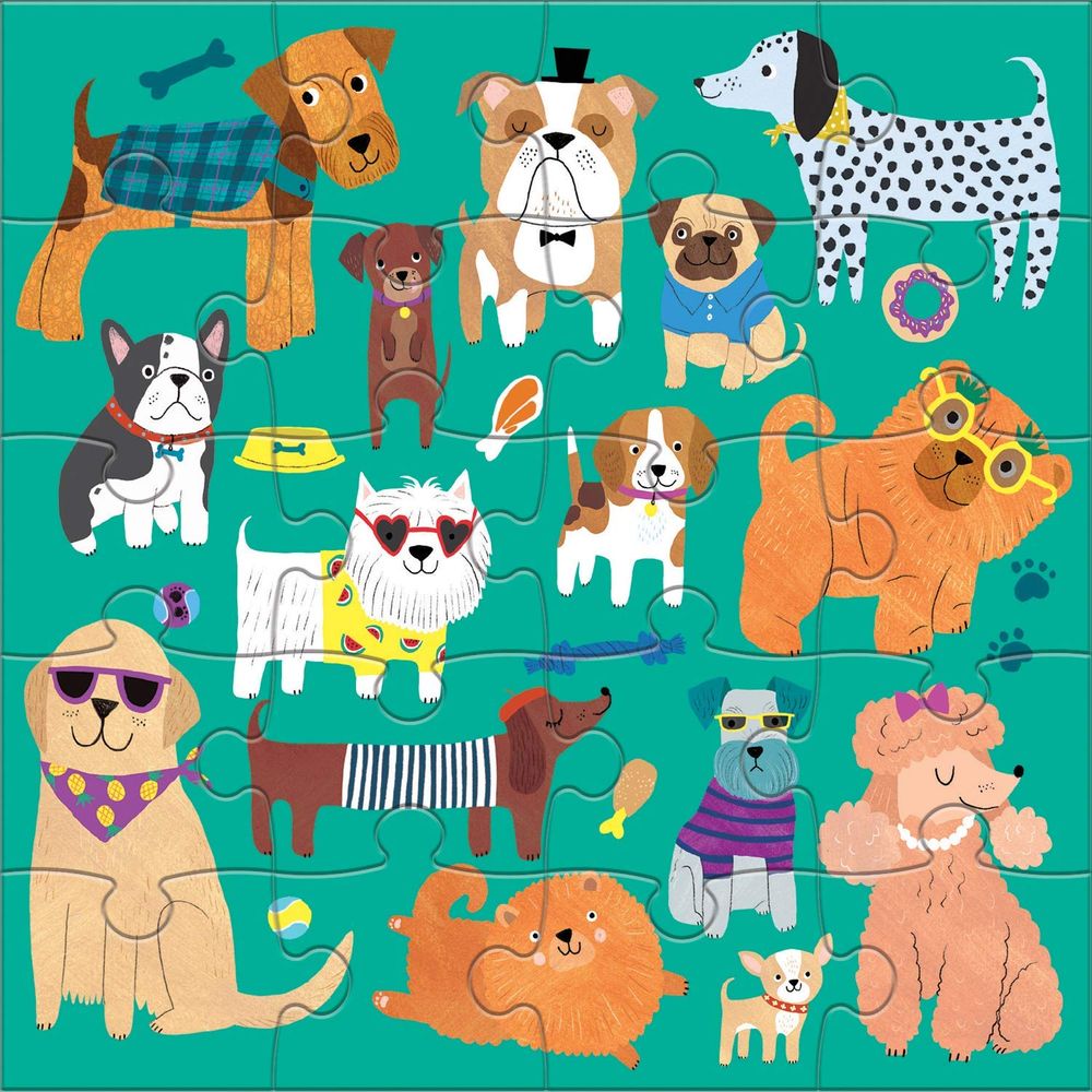 magnetic dogs puzzle featuring an array of different dog breeds