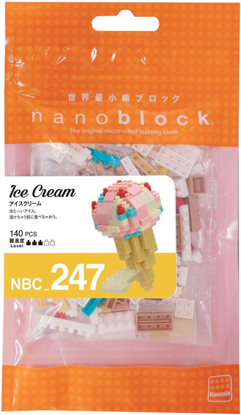 nanoblock Ice Cream building block set packaging with orange and pink background