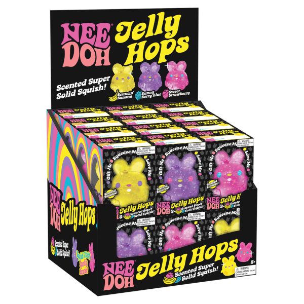 Box of Nee Doh Jelly Hops with colorful packaging on a white background