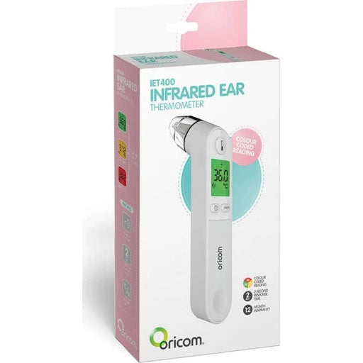 Oricom infrared ear thermometer packaging on a white background