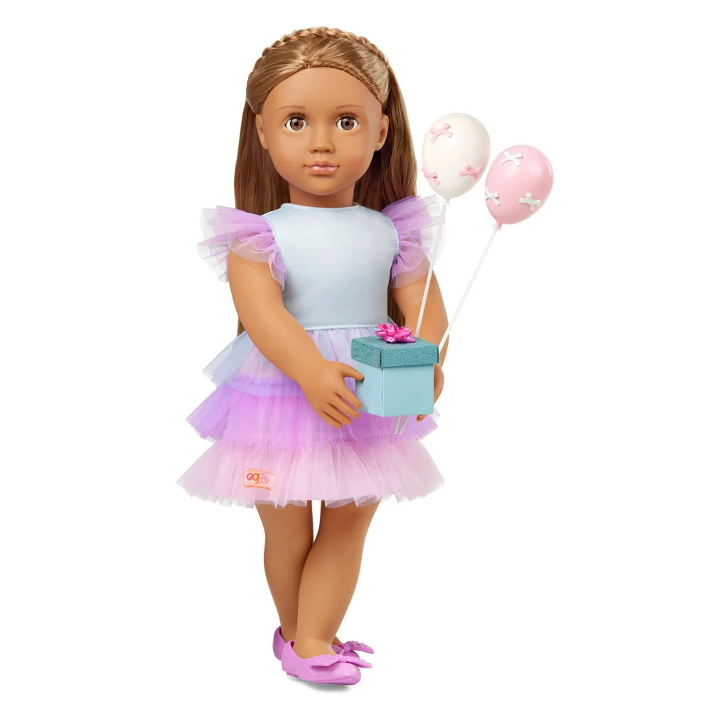 our generation doll wearing the outfit and accessories