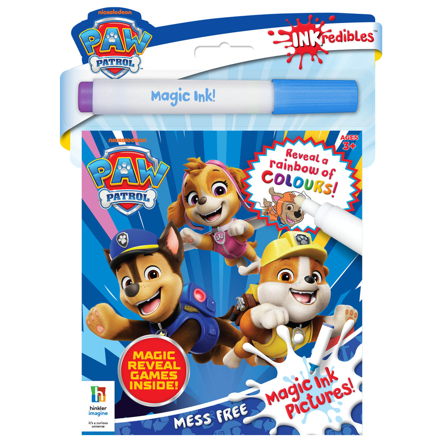 Paw Patrol magic ink set packaging with characters and text on a blue background