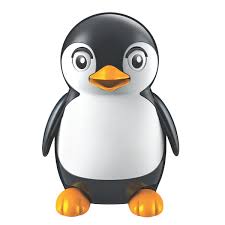 A 3D-rendered penguin toy or figurine with a black and white body, orange beak, and orange feet, centered on a plain white background.