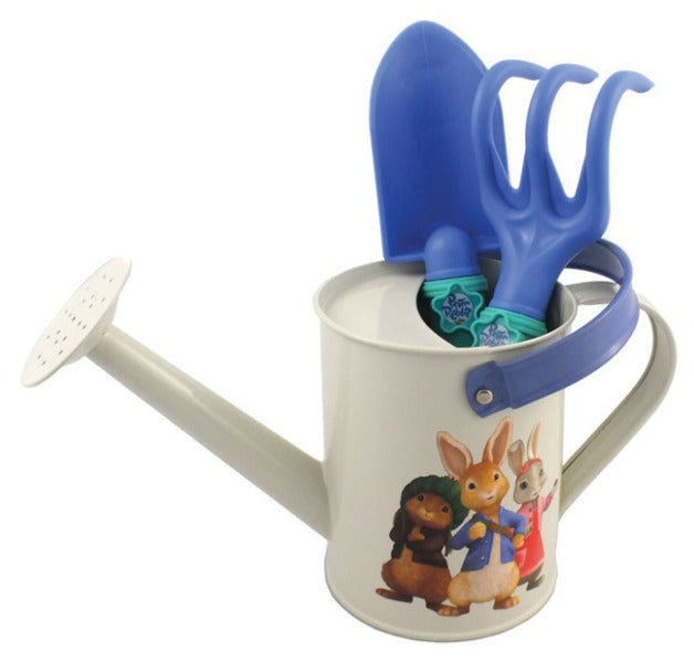 peter rabbit tin watering can with tools