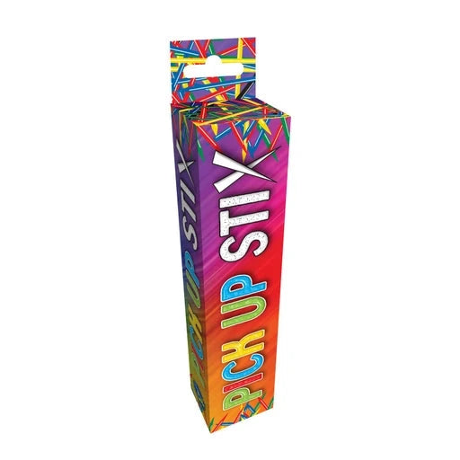 Colorful box with 'Pick Up Stix' branding on a white background