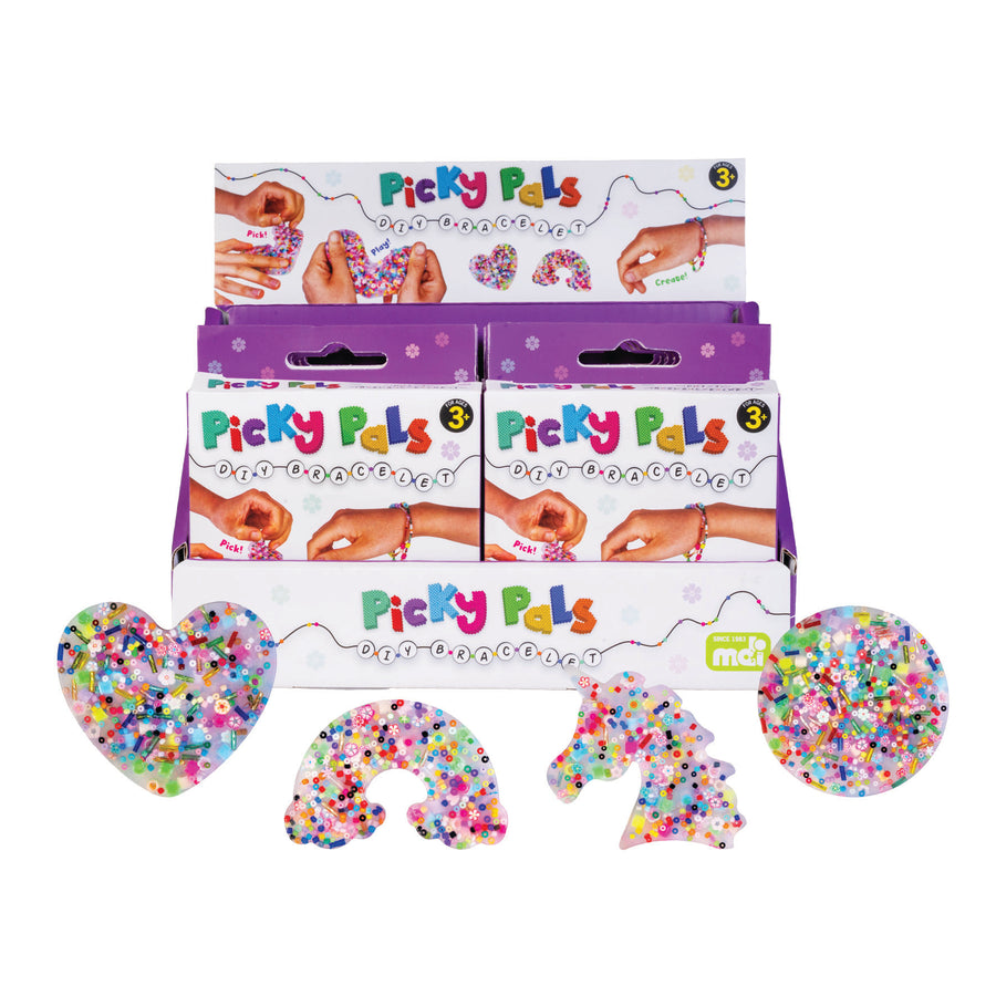Picky Pals product packaging with colorful confetti designs on a white background