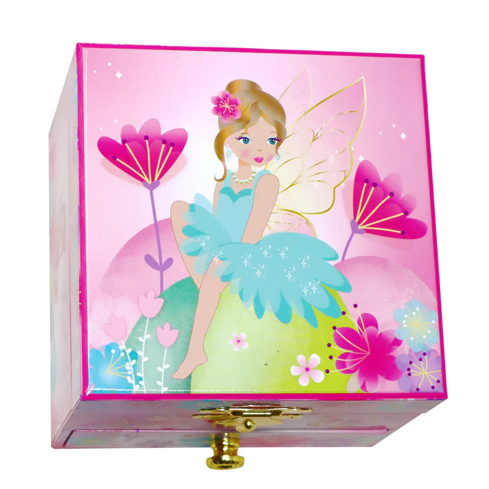 Jewelry box with fairy design on a pink background