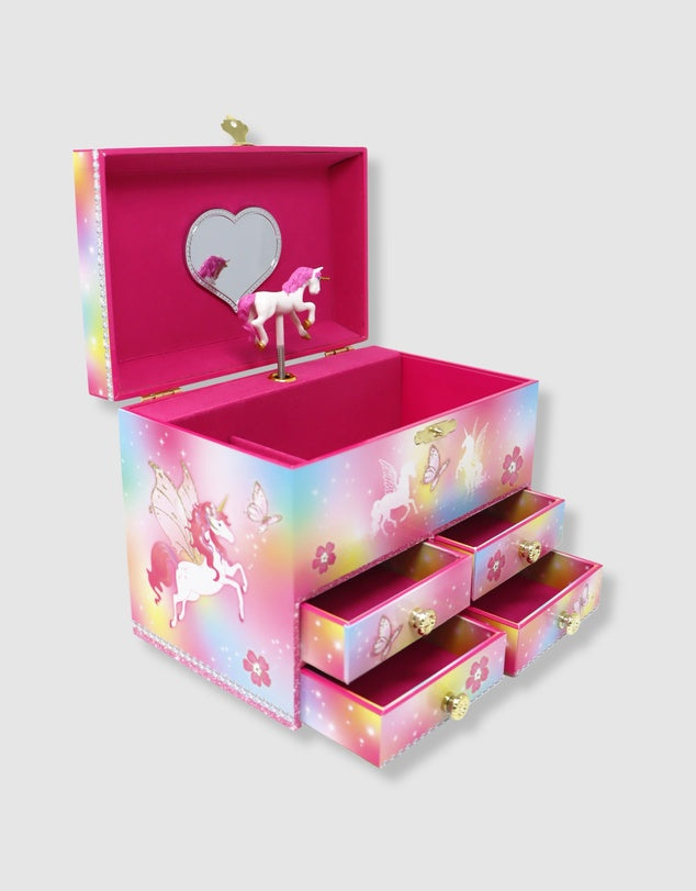 Colorful large  jewelry box with unicorn design on a white background