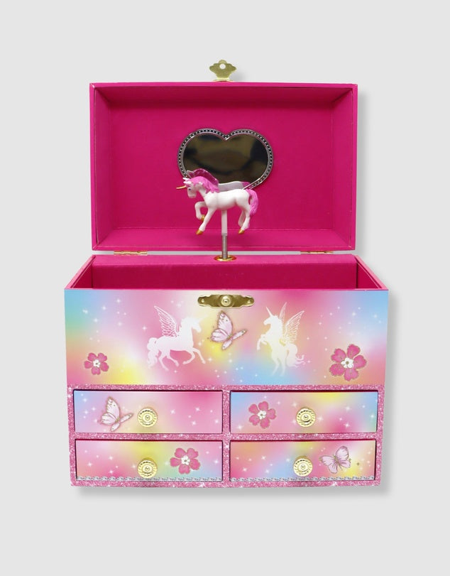 pink poppy Colorful jewelry box with unicorn design on a white background