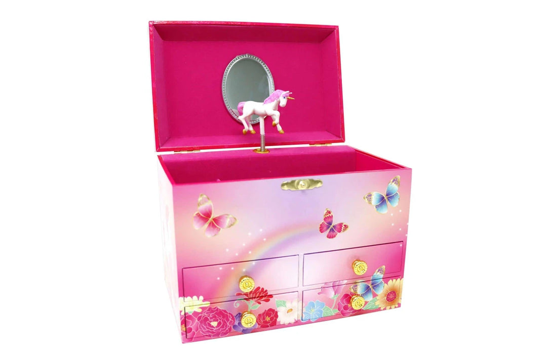 Pink Poppy Butterfly and unicorn Musical Jewellery Box