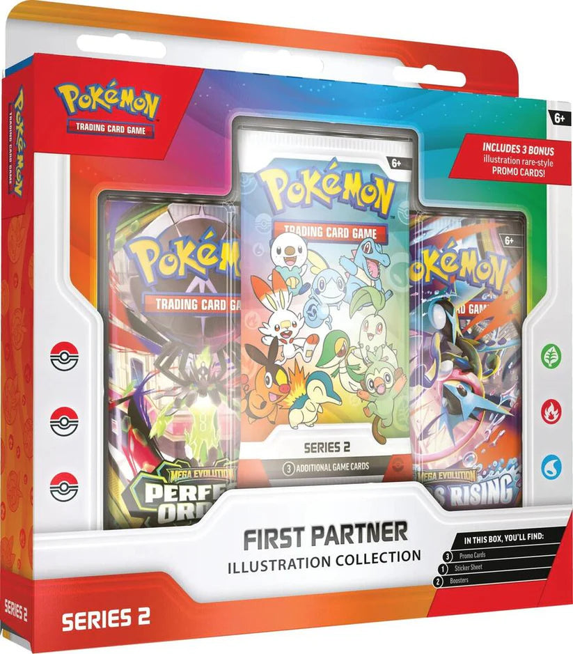 Pokémon trading card game packaging with illustrations and Pokémon logo.