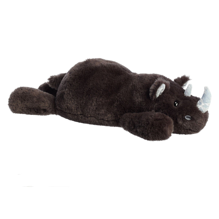 Plush toy resembling a rhinoceros on a white background