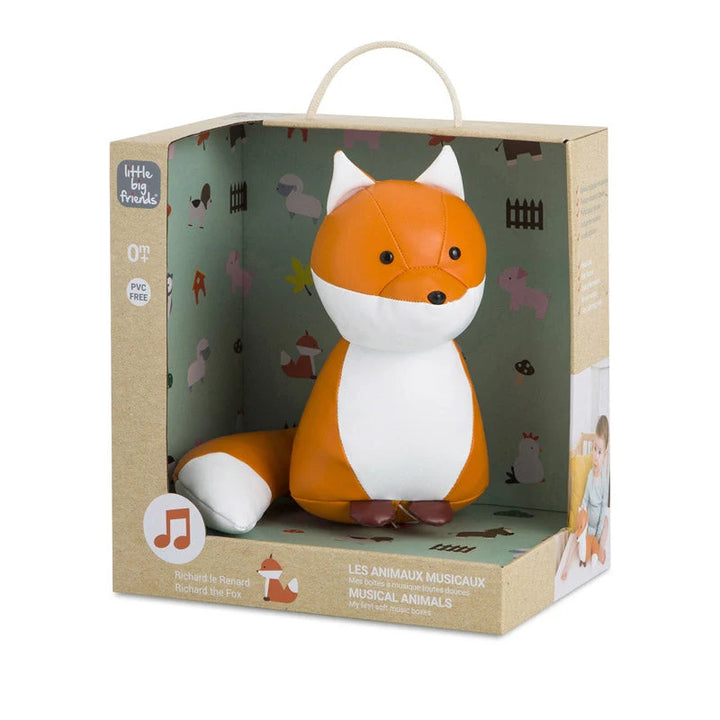 Fox-shaped toy in packaging with 'Little Fox' branding