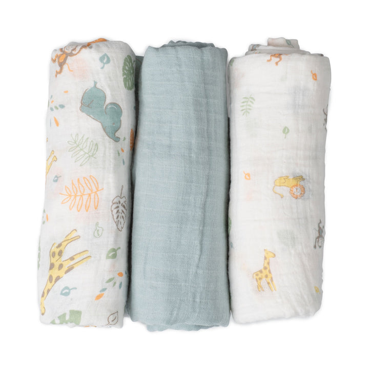 The Little Linen Company - Muslin Baby Wrap 3 Pack - Savanna Giraffe