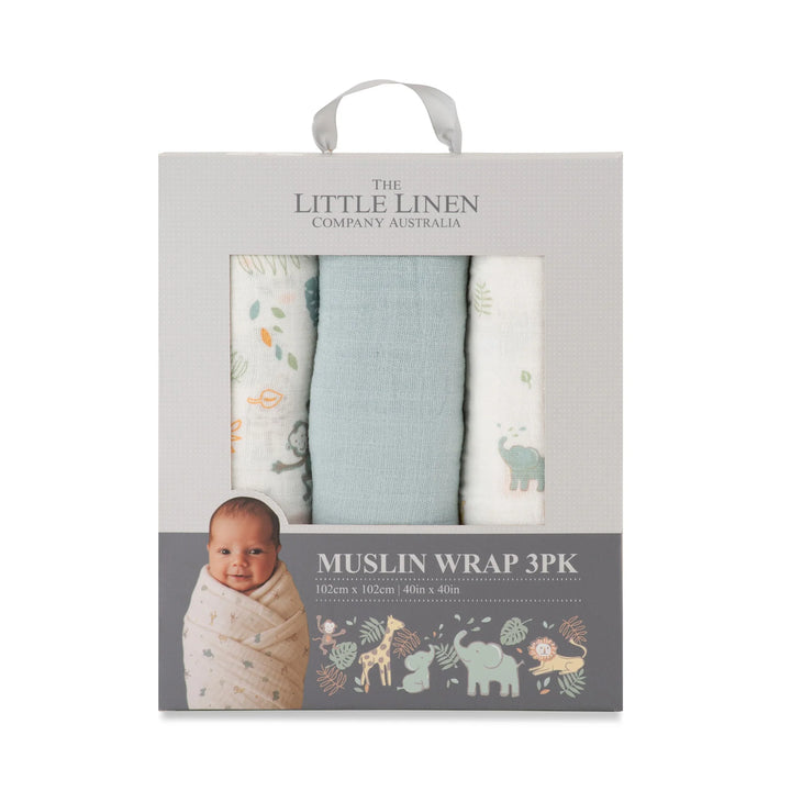 The Little Linen Company - Muslin Baby Wrap 3 Pack - Savanna Giraffe