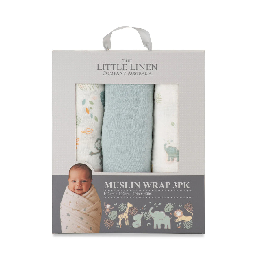 The Little Linen Company - Muslin Baby Wrap 3 Pack - Savanna Giraffe
