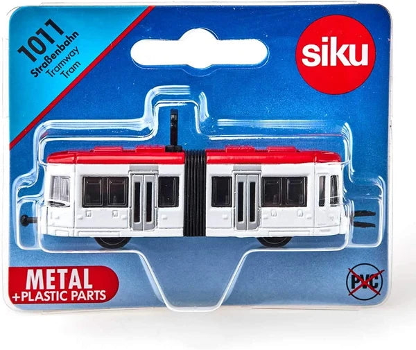 siku tram miniature white with red roof inside blue packaging