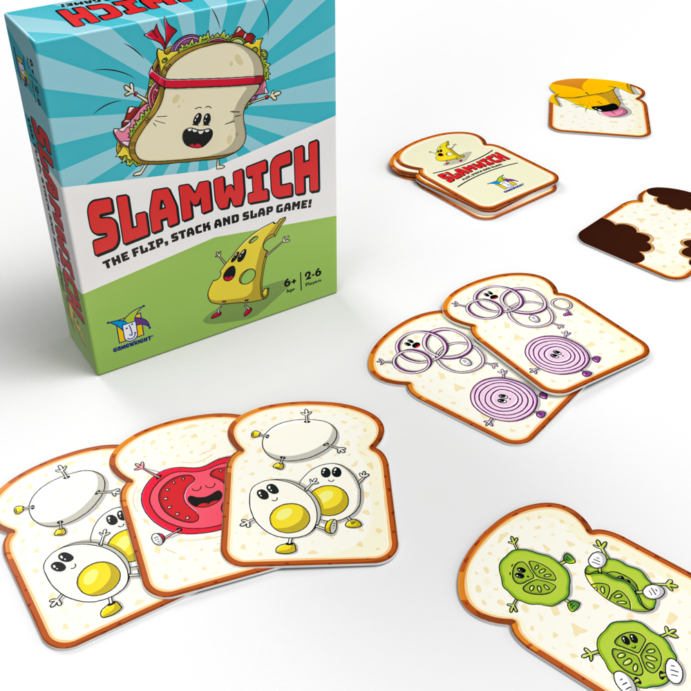 Slamwich card game packaging with game cards on a white background
