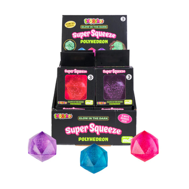 Super Squeeze Polyhedron toy with packaging on a white background
