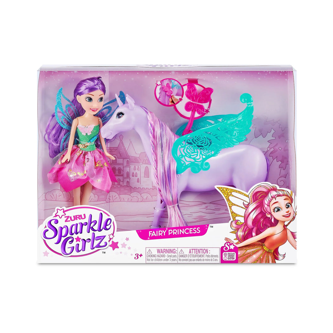 Zuru Sparkle Girlz Fairy Princess toy set packaging with a fairy and unicorn on a white background