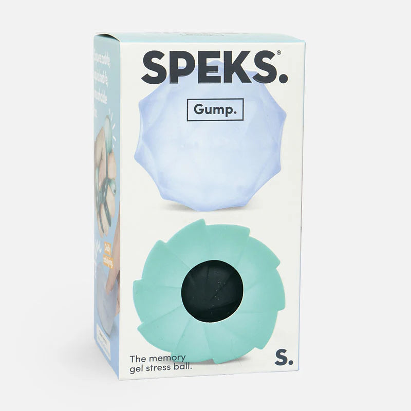 Speks Gump stress ball packaging on a white background
