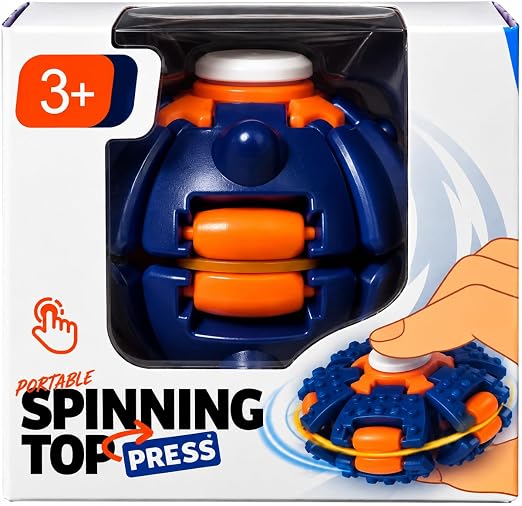 purple and orange spinning top press in white packaging