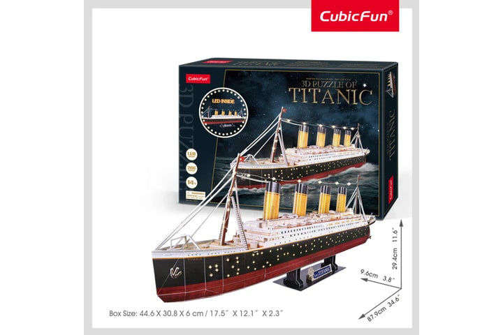 CubicFun Titanic model ship puzzle with packaging on a white background